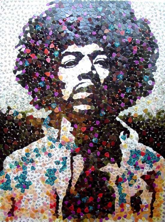 Hendrix Portrait with 5000 Guitar Picks 2 • Recycled Art