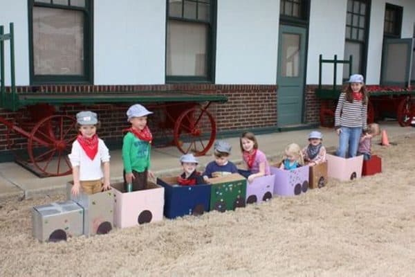 train out of cardboard boxes