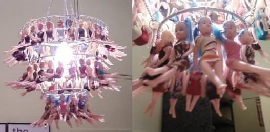 Upcycled Doll Projects another doll chandelier! This one is doing the Can-Can.