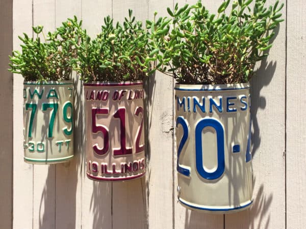 Turn Old Plates Into License Plate Planters 2 • Garden Ideas