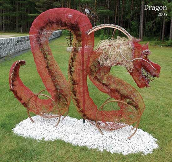 A Dragon sculpture made out of Upcycled Copper wire and more.