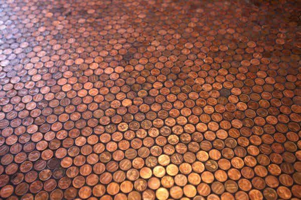 Upcycle Copper pennies into floors or countertops.