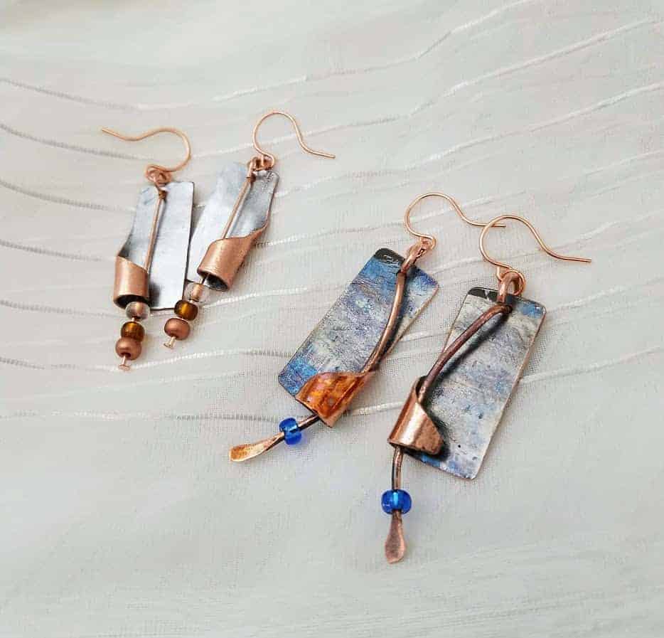 Upcycled Chromed Copper Artisan Earrings • Recyclart